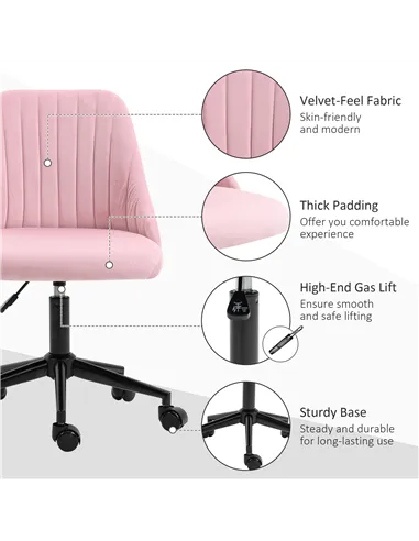 Vinsetto Velvet-Feel Armless Office Chair - Pink