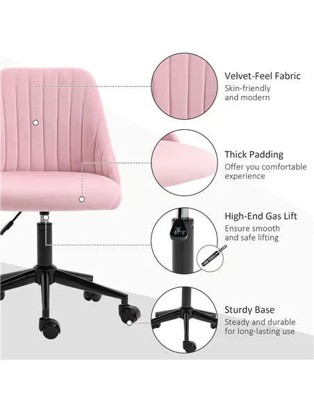Vinsetto Velvet-Feel Armless Office Chair - Pink