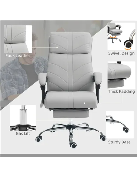 Vinsetto Faux Leather Massage Office Chair - Light Grey