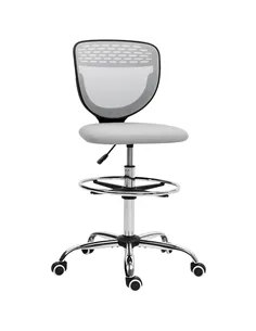 Vinsetto 68-88cm Draughtsman Office Chair, with Wheels - Light Grey