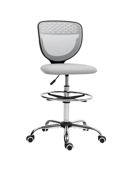Vinsetto 68-88cm Draughtsman Office Chair, with Wheels - Light Grey