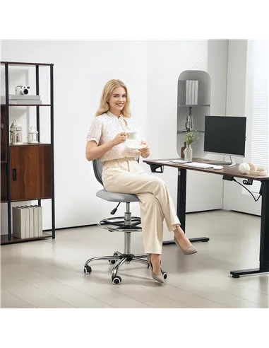 Vinsetto 68-88cm Draughtsman Office Chair, with Wheels - Light Grey