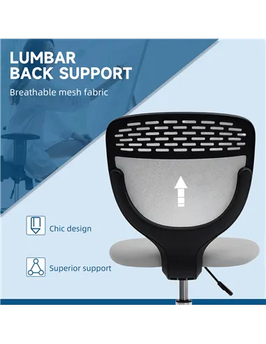 Vinsetto 68-88cm Draughtsman Office Chair, with Wheels - Light Grey