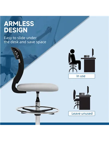 Vinsetto 68-88cm Draughtsman Office Chair, with Wheels - Light Grey