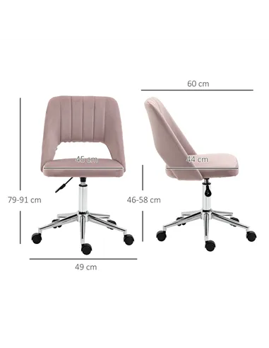 Vinsetto Armless Velvet-Feel Office Chair - Pink