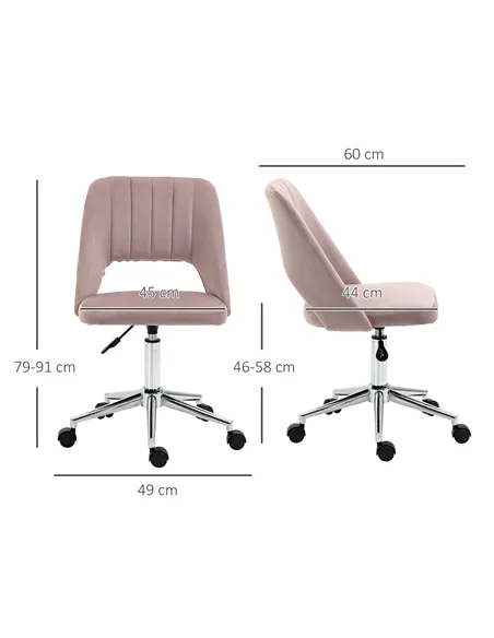 Vinsetto Armless Velvet-Feel Office Chair - Pink