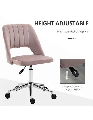 Vinsetto Armless Velvet-Feel Office Chair - Pink