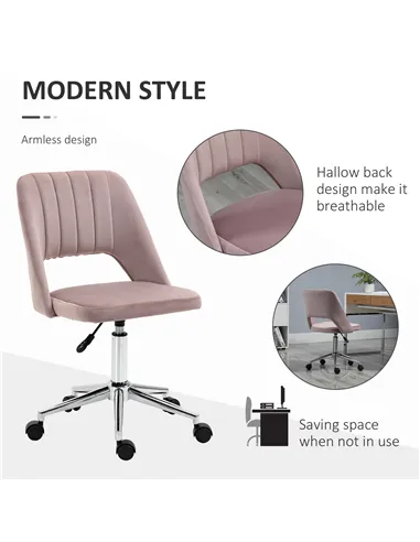 Vinsetto Armless Velvet-Feel Office Chair - Pink
