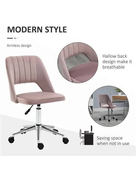 Vinsetto Armless Velvet-Feel Office Chair - Pink