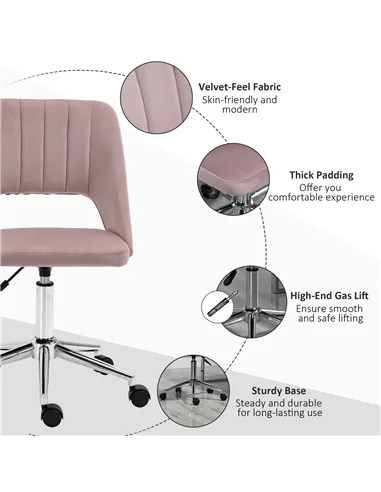 Vinsetto Armless Velvet-Feel Office Chair - Pink