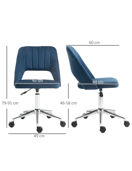 Vinsetto Armless Velvet-Feel Office Chair - Dark Blue