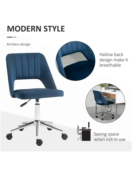 Vinsetto Armless Velvet-Feel Office Chair - Dark Blue