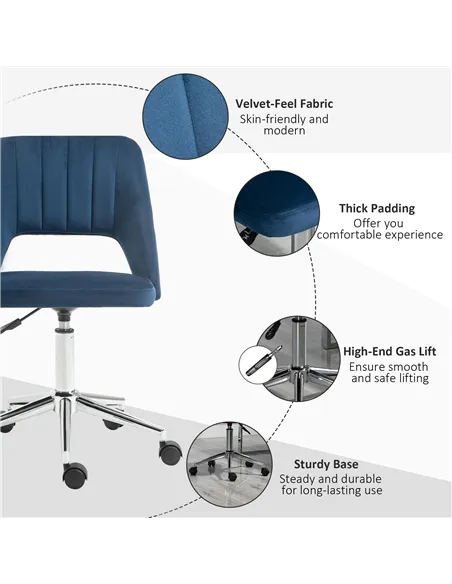 Vinsetto Armless Velvet-Feel Office Chair - Dark Blue