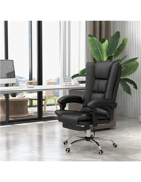 Vinsetto High Back Vibration Massage Office Chair, Heated Reclining PU Leather Computer Chair with 135° Reclining Back and Footr