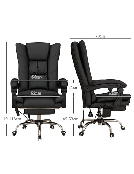 Vinsetto High Back Vibration Massage Office Chair, Heated Reclining PU Leather Computer Chair with 135° Reclining Back and Footr
