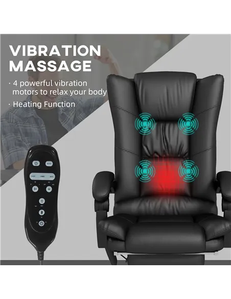 Vinsetto High Back Vibration Massage Office Chair, Heated Reclining PU Leather Computer Chair with 135° Reclining Back and Footr