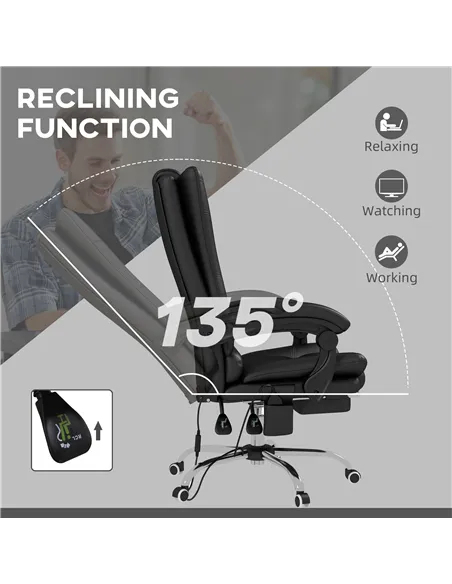Vinsetto High Back Vibration Massage Office Chair, Heated Reclining PU Leather Computer Chair with 135° Reclining Back and Footr