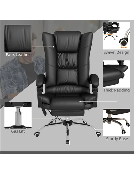 Vinsetto High Back Vibration Massage Office Chair, Heated Reclining PU Leather Computer Chair with 135° Reclining Back and Footr
