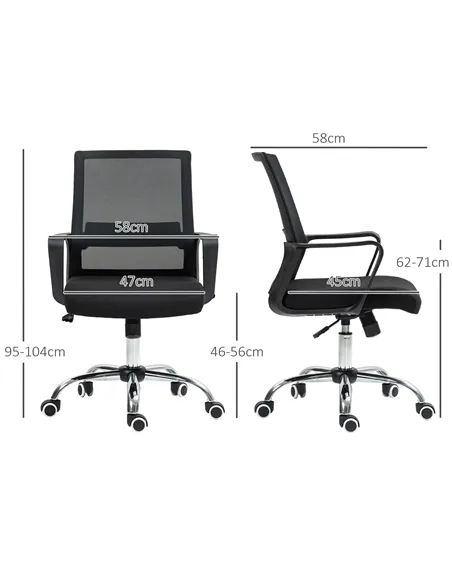Vinsetto Mesh Back Office Chair, with Wheels - Black