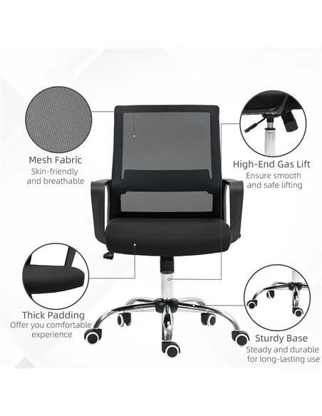 Vinsetto Mesh Back Office Chair, with Wheels - Black