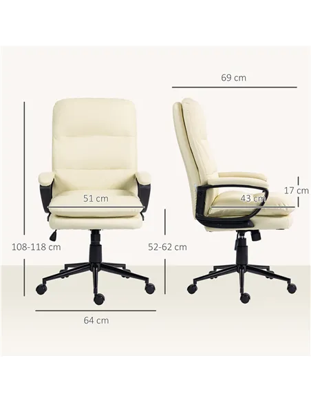 Vinsetto Office Chair, PU Leather Computer Desk Chair Office Chair with Adjustable Height and Swivel Rolling Wheels for Work Stu
