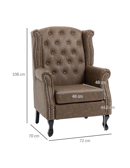 HOMCOM Wingback Accent Chair Tufted Chesterfield-style Armchair with Nail Head Trim for Living Room Bedroom Brown