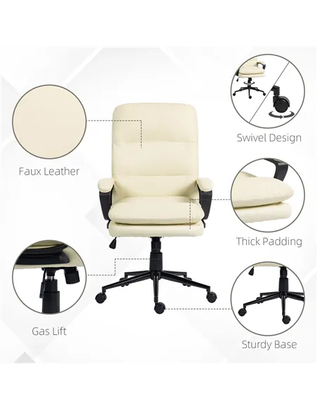 Vinsetto Office Chair, PU Leather Computer Desk Chair Office Chair with Adjustable Height and Swivel Rolling Wheels for Work Stu