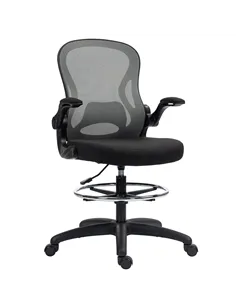 Vinsetto Adjustable Mesh Standing Desk Chair with Flip-up Armrests Lumbar Support Armrests Adjustable Footrest Ring, Dark Grey