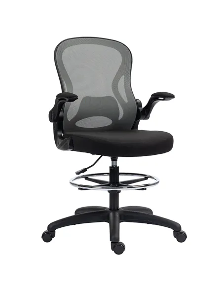 Vinsetto Adjustable Mesh Standing Desk Chair with Flip-up Armrests Lumbar Support Armrests Adjustable Footrest Ring, Dark Grey