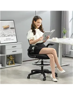 Vinsetto Adjustable Mesh Standing Desk Chair with Flip-up Armrests Lumbar Support Armrests Adjustable Footrest Ring, Dark Grey 2