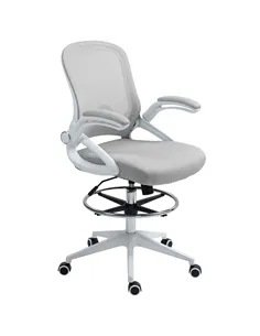 Vinsetto Drafting Chair with Flip-up Armrest, Mesh Office Stool with Foot Ring, 360 Degree Swivel Height Adjustable Chair for St