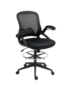 Vinsetto Drafting Chair with Flip-up Armrest, Mesh Office Stool with Foot Ring, 360 Degree Swivel Height Adjustable Chair for St