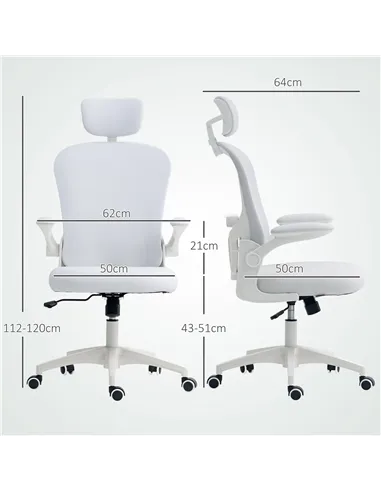 Vinsetto Multi-Adjustable Office Chair, with Lumbar Support, Headrest and Mesh Back - White