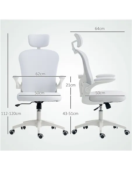 Vinsetto Multi-Adjustable Office Chair, with Lumbar Support, Headrest and Mesh Back - White