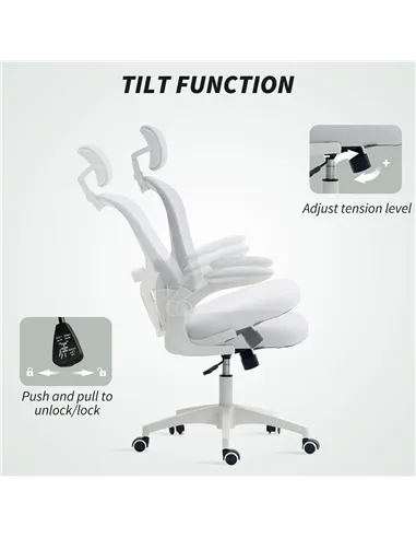Vinsetto Multi-Adjustable Office Chair, with Lumbar Support, Headrest and Mesh Back - White