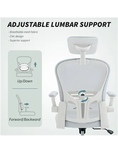 Vinsetto Multi-Adjustable Office Chair, with Lumbar Support, Headrest and Mesh Back - White