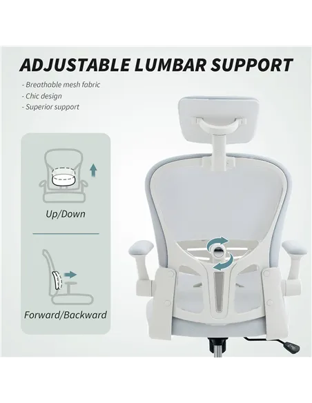 Vinsetto Multi-Adjustable Office Chair, with Lumbar Support, Headrest and Mesh Back - White