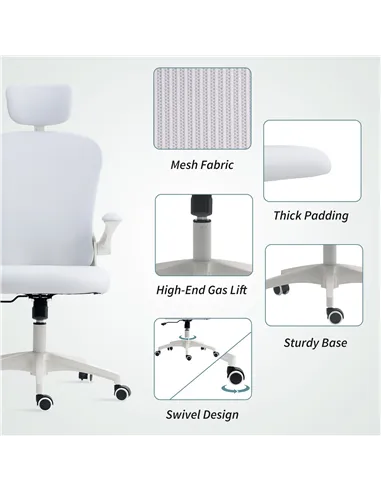 Vinsetto Multi-Adjustable Office Chair, with Lumbar Support, Headrest and Mesh Back - White