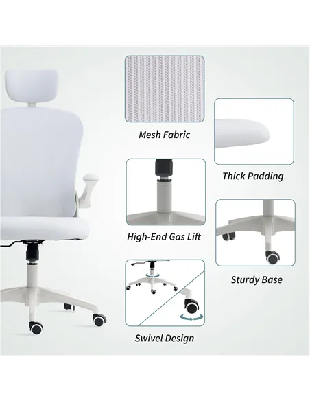 Vinsetto Multi-Adjustable Office Chair, with Lumbar Support, Headrest and Mesh Back - White