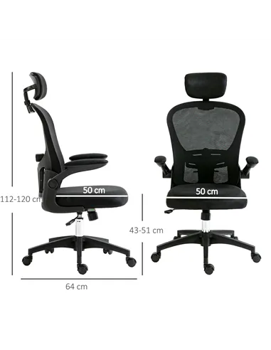 Vinsetto Multi-Adjustable Office Chair, with Lumbar Support, Headrest and Mesh Back - Black