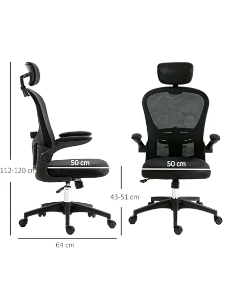 Vinsetto Multi-Adjustable Office Chair, with Lumbar Support, Headrest and Mesh Back - Black