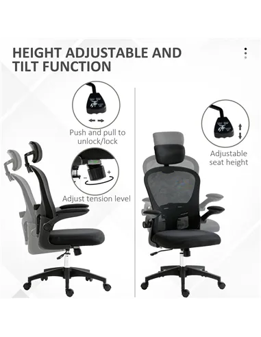 Vinsetto Multi-Adjustable Office Chair, with Lumbar Support, Headrest and Mesh Back - Black
