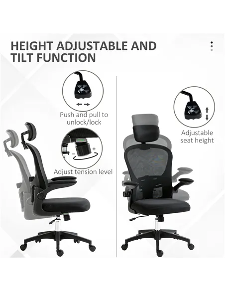 Vinsetto Multi-Adjustable Office Chair, with Lumbar Support, Headrest and Mesh Back - Black