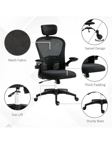 Vinsetto Multi-Adjustable Office Chair, with Lumbar Support, Headrest and Mesh Back - Black