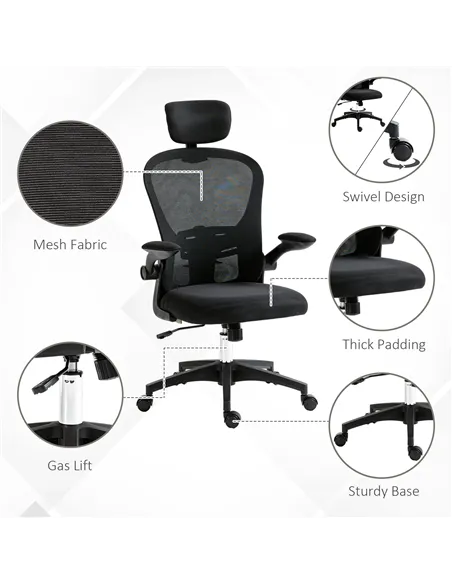 Vinsetto Multi-Adjustable Office Chair, with Lumbar Support, Headrest and Mesh Back - Black