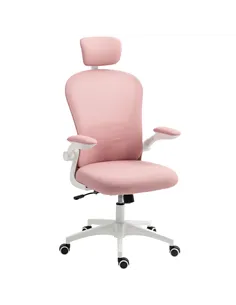 Vinsetto Multi-Adjustable Office Chair, with Lumbar Support, Headrest and Mesh Back - Pink