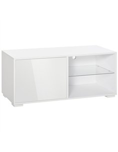 HOMCOM High Gloss TV Stand Storage Cabinet with 2 Shelves for Living Room Home Furniture White