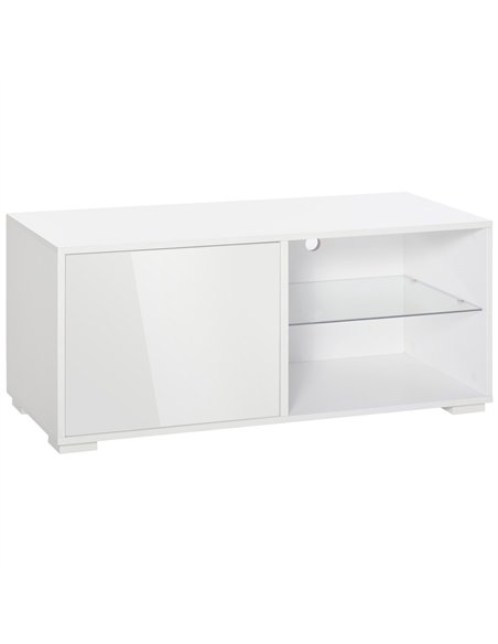 HOMCOM High Gloss TV Stand Storage Cabinet with 2 Shelves for Living Room Home Furniture White