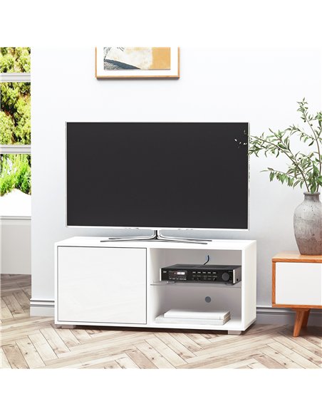 HOMCOM High Gloss TV Stand Storage Cabinet with 2 Shelves for Living Room Home Furniture White