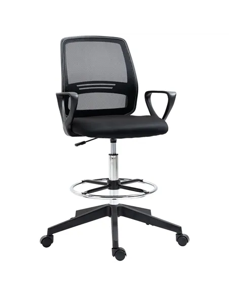 Vinsetto Ergonomic Mesh Back Draughtsman Chair, Tall Standing Desk Chair with Adjustable Height and Footrest 360° Swivel, Black